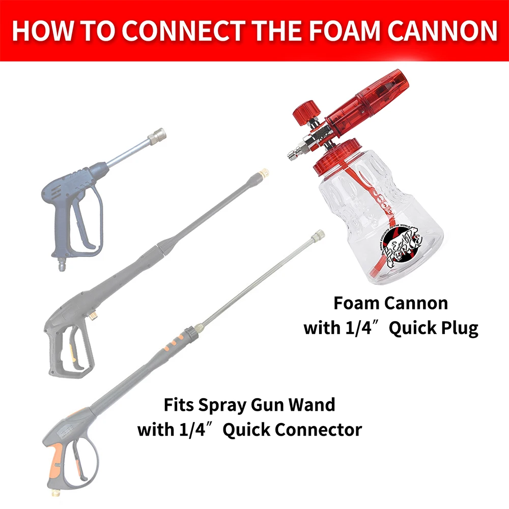 Pressure Washer Aluminum Foam Cannon Foam Generator Snow Foam Lance with 1/4” Quick Connector for Portland Husky Ryobi Greenwork - Image 6