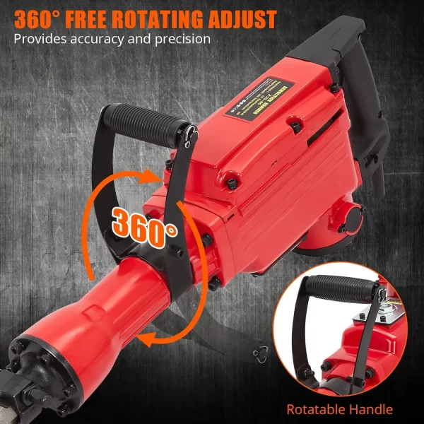 4-Piece Set 65A 2200W Hammer Drill, Electric Demolition Jack Hammer, 2 Chisels, Gloves, Tool Box, Wrench - Image 4