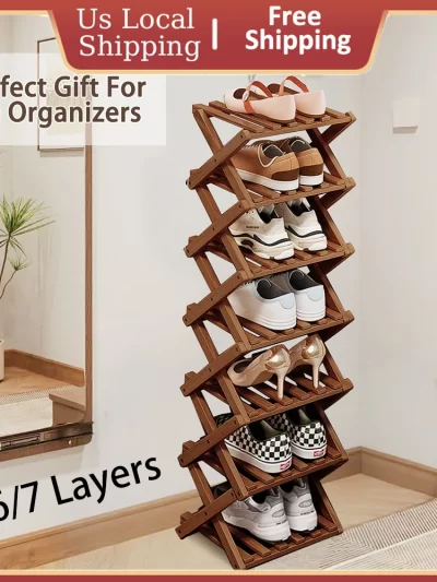 Shoe Rack Bamboo Foldable Storage Shoe Rack Multifunctional Shoe Racks Free Standing Rack