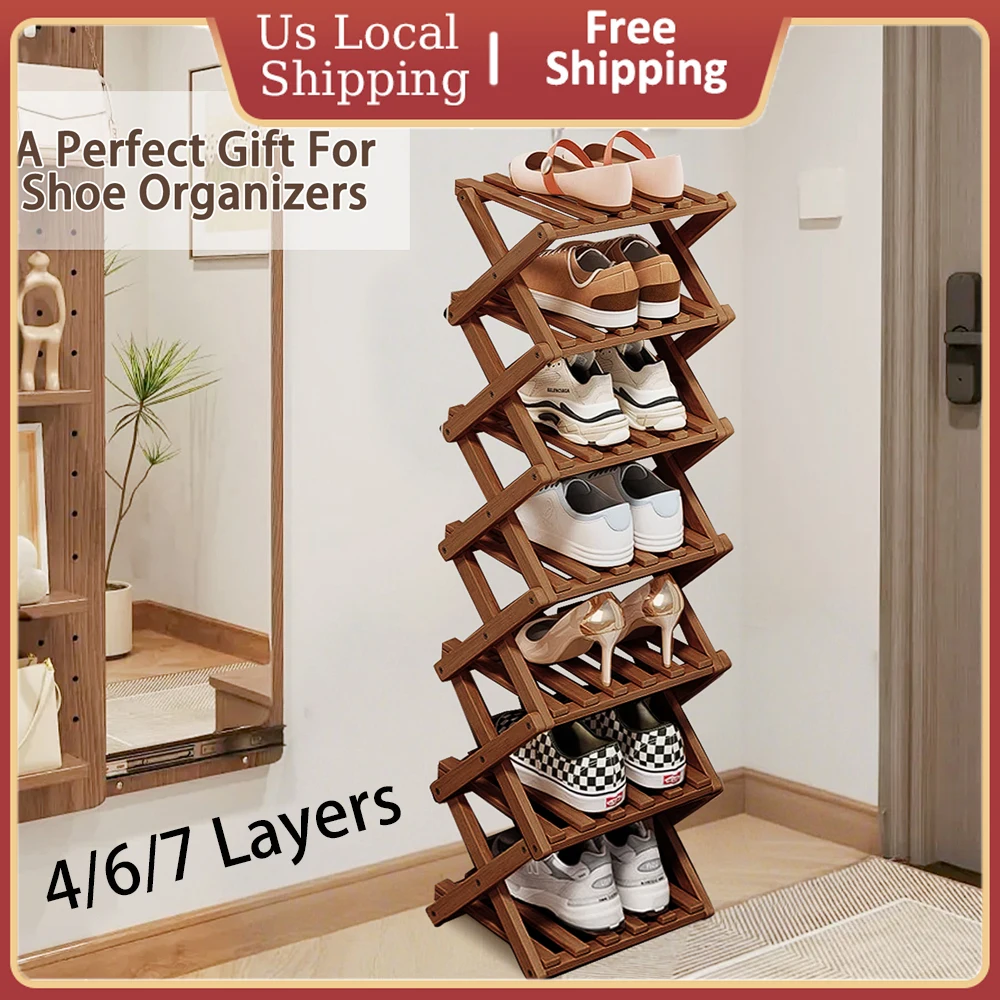Shoe Rack Bamboo Foldable Storage Shoe Rack Multifunctional Shoe Racks Free Standing Rack
