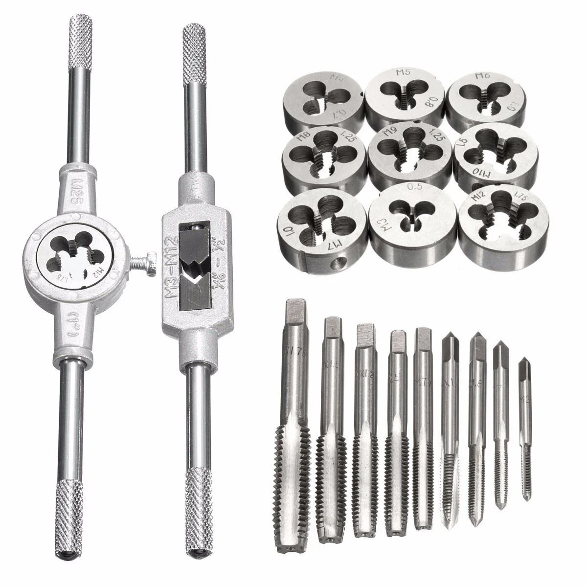 8/12/20Pcs Metric Hand Tap and Die Set M3-M12 Screw Thread Plugs Straight Taper Reamer Tools - Image 5
