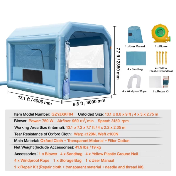 SucceBuy Inflatable Paint Booth Inflatable Spray Booth with Powerful Blowers and Air Filter System - Image 24