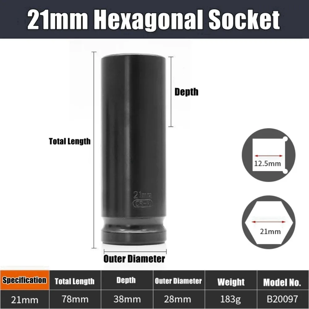1/2Inch Drive 6-Point Impact Socket Set Drive Metric Wrench Socket Deep Impact Socket - Image 12