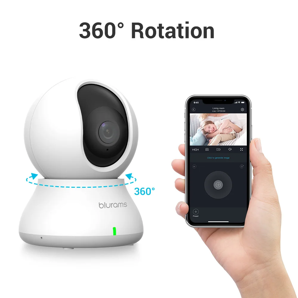 Blurams 2.4&5G WiFi Indoor Camera, 2K, 360° PTZ Pet Dog IP CCTV Camera with Phone App, 2-Way Talk, Night Vision, for Home Securi - Image 3