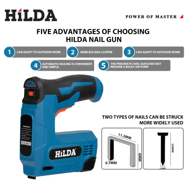 HILDA USBElectric 2-in-1 Air Nail Gun Furniture Pneumatic Gun Wood Frame Stapler Pneumatic Tool Power Tools with 2000pcs Staples - Image 4