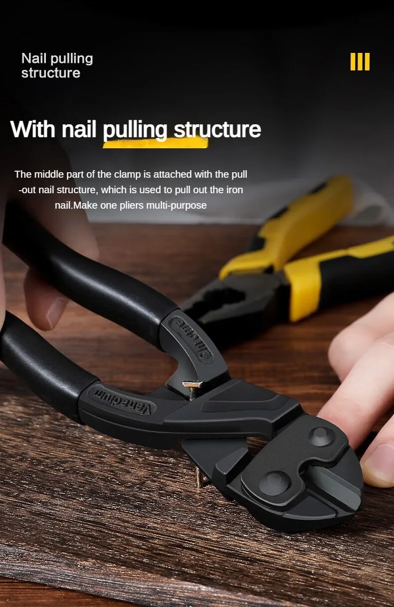 Deli 8 inch Black Bolt Cutters CR-V Steel Wire Cutters Multifunction Pliers with Nail Pulling - Image 13