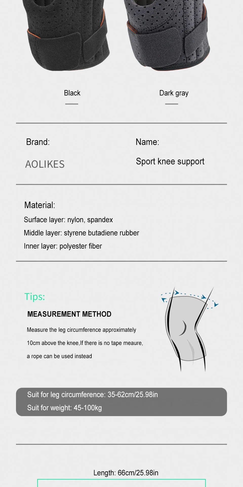 AOLIKES 1PCS NEW Knee Brace with Side Stabilizers & Patella Gel Pads,Knee Support - Image 30