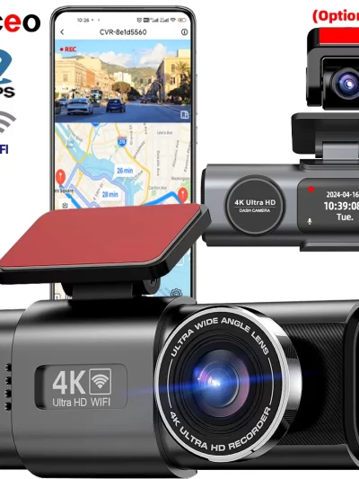 Dash Cam 4K UHD Recording Car Camera DVR Night Vision Video Recorder Built-In Wi-Fi Support GPS 24H Parking