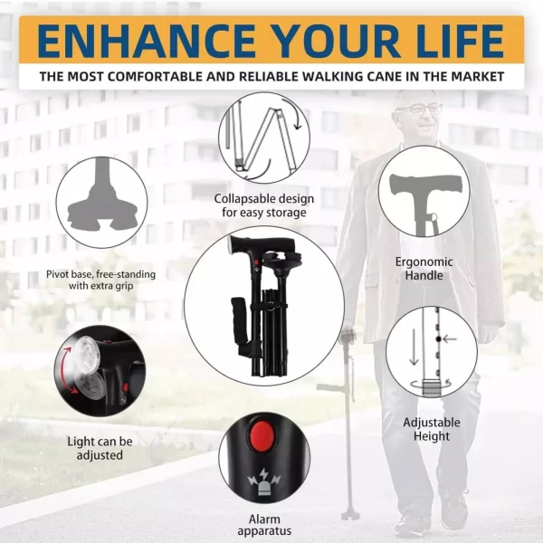 Collapsible Telescopic Folding Cane Elder Cane LED Walking Trusty Sticks Elder Crutches - Image 12