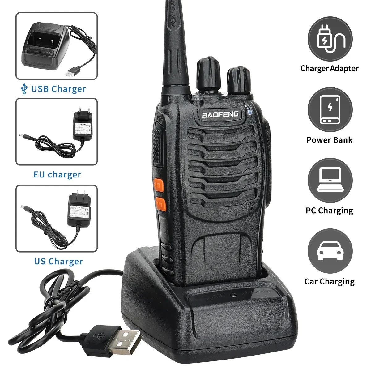 2/4PCS Baofeng BF-888S V2 Walkie Talkie Dual Band Portable Long Range UHF 400-470MHz USB/EU/US Ham Two Way Radio - Image 2