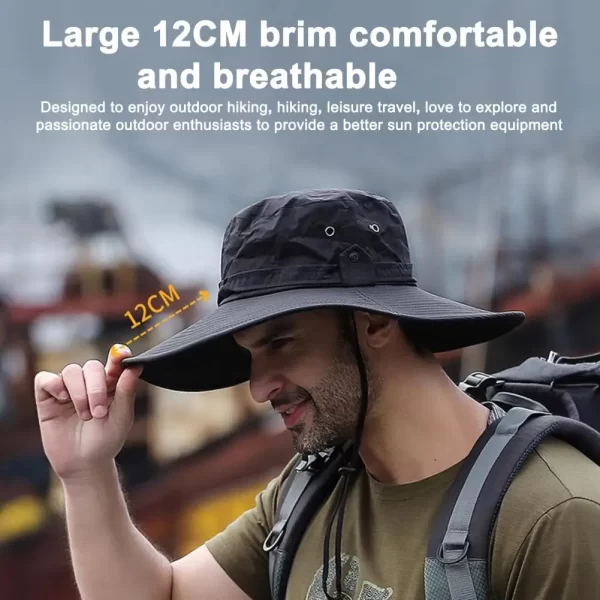 Fisherman Hat Wide Brim Solid Color Lace-Up Design Men Women Outdoor Hat Versatile Sun Protection - Image 2