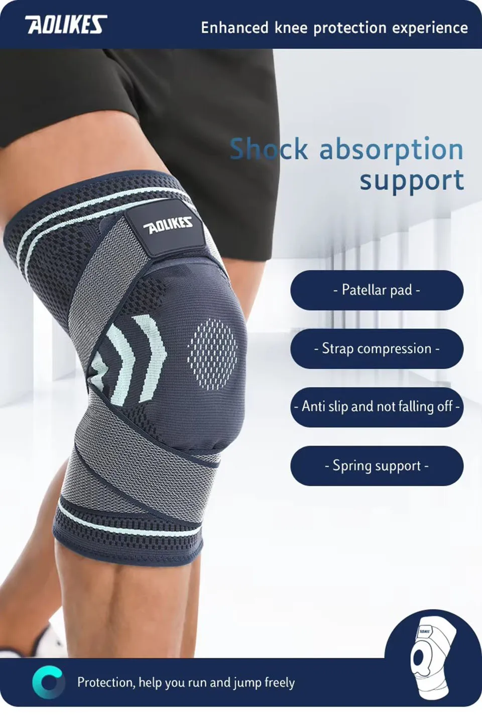 AOLIKES 1PCS Knee Brace Support Straps Knee Compression Sleeves - Image 12