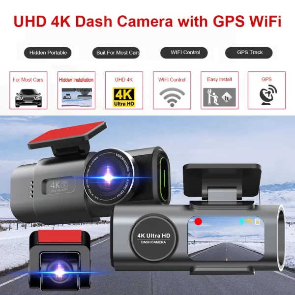 Dash Cam 4K GPS WIFI APP 24H Night Vision Mini Optional Rear Lens Dashcam Car DVR Video Recorder Camera For Car Black Box - Image 2