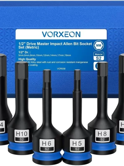 8 Pcs 1/2" Drive Metric Impact Allen Hex Socket Set S2 Alloy Steel One-piece forged With Storage Case 5 mm - 19 mm