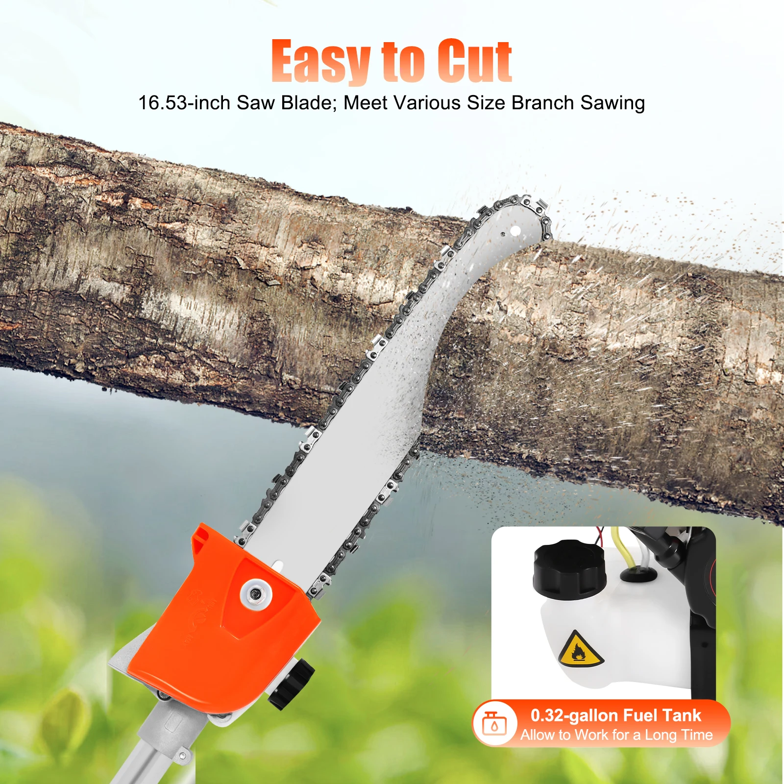2 Stroke 52cc High Reach Pole Saw Pole Chainsaw Air-cooled High Branch Height Cordless Garden Tree Pruning Tool - Image 2