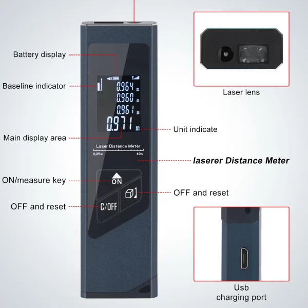 Mini Laser Rangefinder Digital Tape Measure Laser Ruler USB Charge Aluminum Alloy Fuselage Portable Digital Laser Distance Meter - Image 11