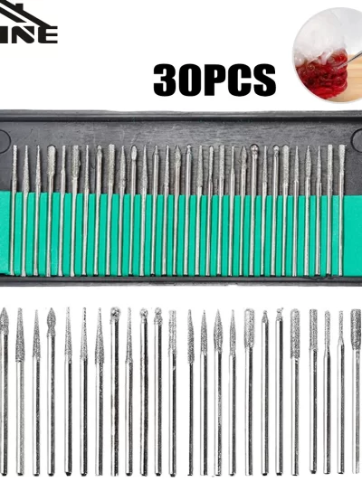 30pcs Shank Diamond Burs Set With Box For Dremel Electric Grinder Power Accessories Abrasive Drill Bit Rotary Tool Set 2.35/3mm