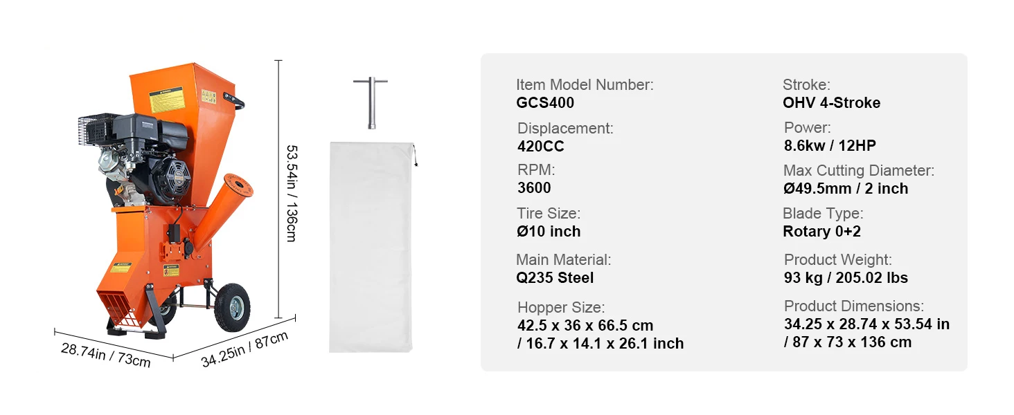 SucceBuy Wood Chipper Shredder Mulcher Heavy Duty Gas Powered 4.1/8.6KW Woodchipper Fast Wood Chipping - Image 15