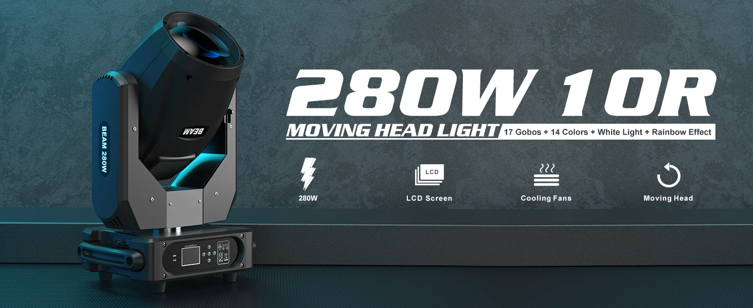 U'King 280W Beam Moving Head Light DMX512 16CH Rainbow Effect Pattern Light 10R 3in1 LED Stage Light - Image 7