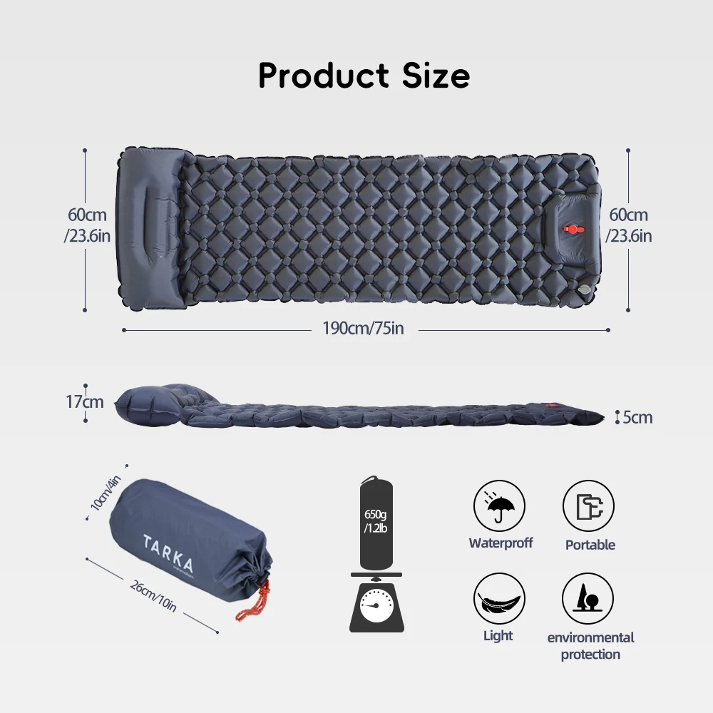 TARKA Inflatable Camping Mats Air Cushion With Pillow Outdoor Tourist Sleeping Pad Self-Inflating - Image 2