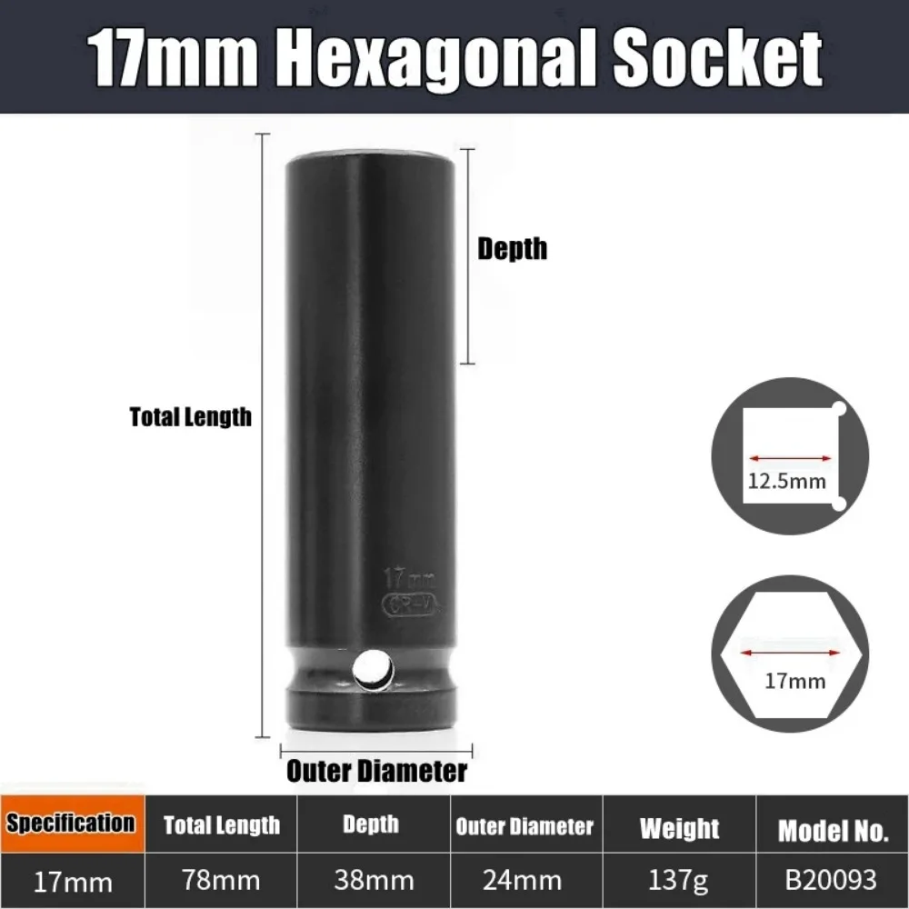 1/2Inch Drive 6-Point Impact Socket Set Drive Metric Wrench Socket Deep Impact Socket - Image 8