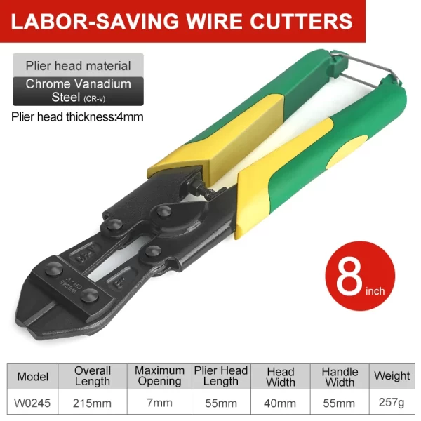 WYNN'S 8" Mini Bolt Cutter Spring Loaded Small Heavy Duty Wire Cable Cutter - Image 7