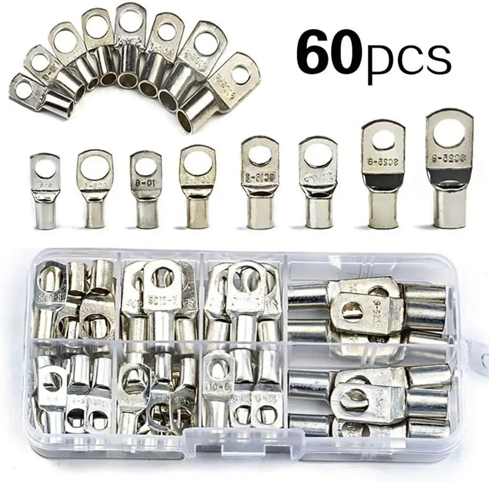 60pcs Assortment Car Auto Copper Ring Terminal Wire Crimp Connector Bare Cable Battery Terminals Soldered Connectors Kit HX-50B - Image 3