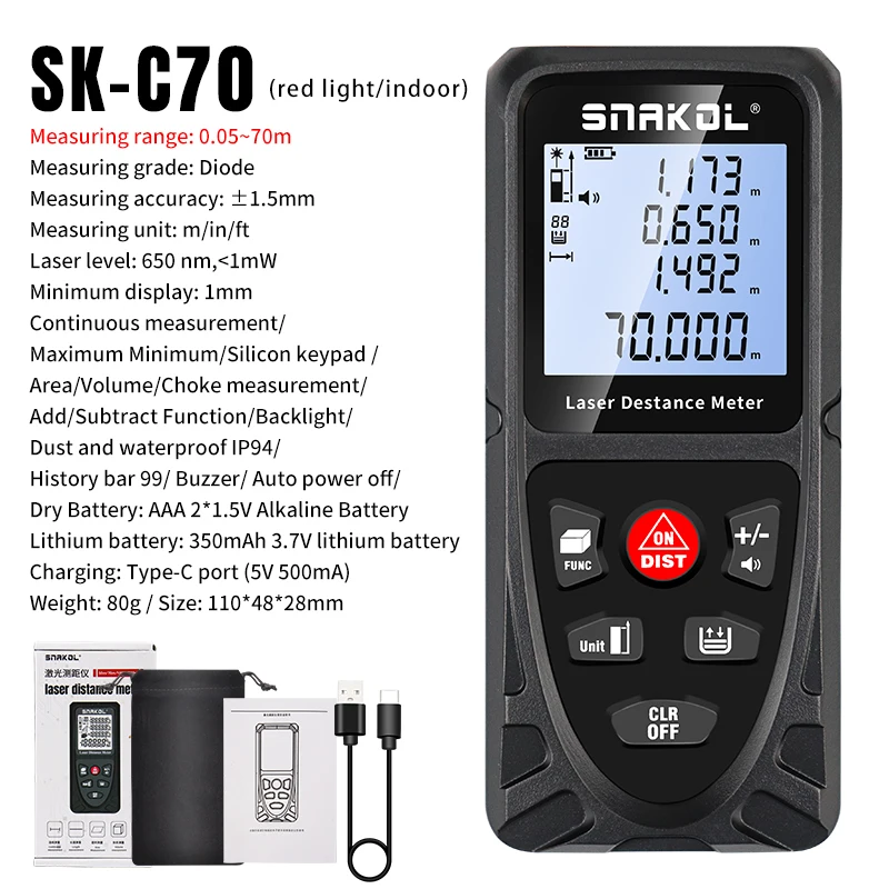 Snakol Laser Distance Meter 50m 70m 100m 120m Rangefinder Profesional Range Finder Digital Tape Measure - Image 8