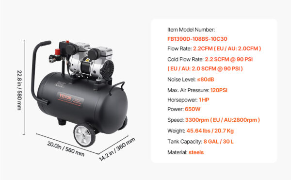 SucceBuy Air Compressor 750W/1450W/3000W Oil Free Air Compressor Quiet - Image 23