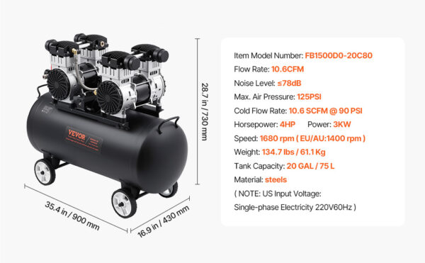 SucceBuy Air Compressor 750W/1450W/3000W Oil Free Air Compressor Quiet - Image 20