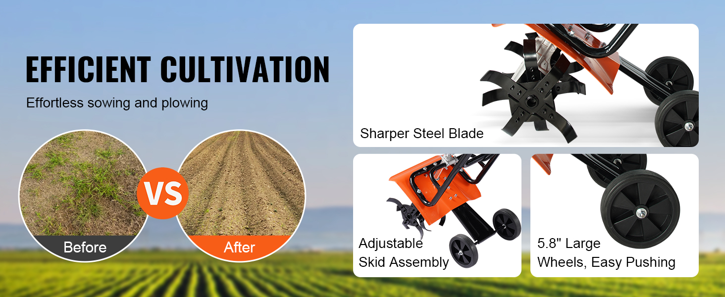 SucceBuy Tiller Cultivator 31/43/212CC Garden Cultivator Tiller with 4 Steel Adjustable Front Tines - Image 10