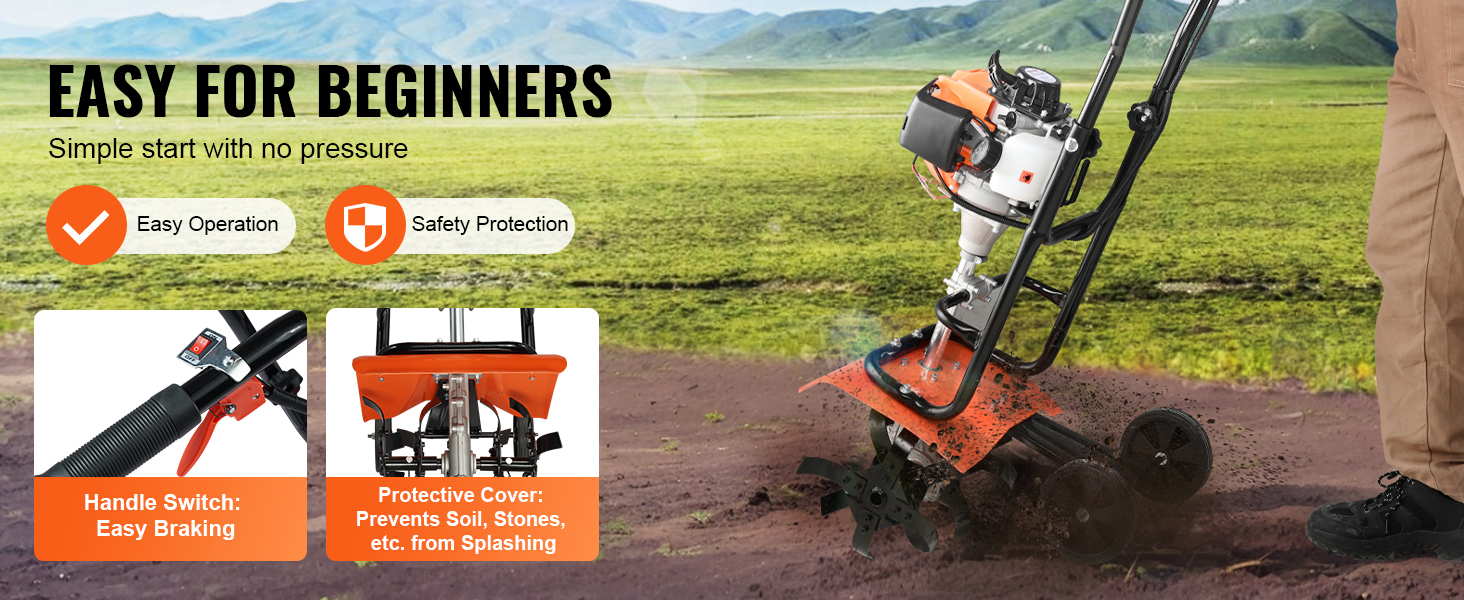 SucceBuy Tiller Cultivator 31/43/212CC Garden Cultivator Tiller with 4 Steel Adjustable Front Tines - Image 11