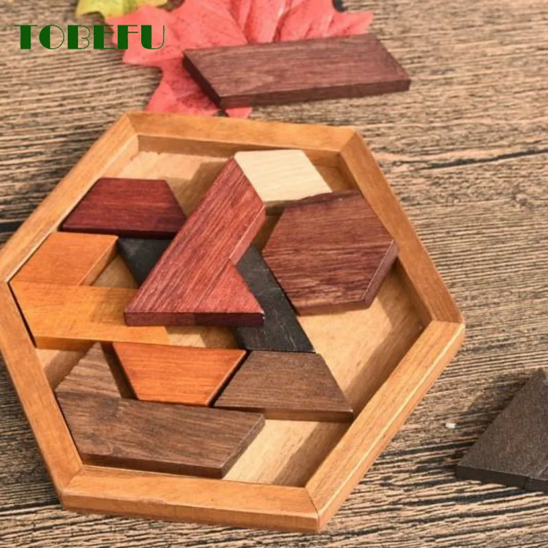 Wooden Geometric Shape Jigsaw Board Puzzles Kids Brain Teaser - Image 5