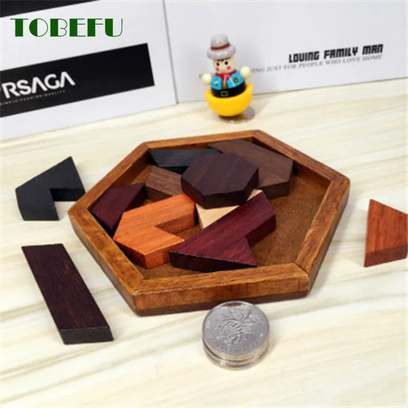 Wooden Geometric Shape Jigsaw Board Puzzles Kids Brain Teaser - Image 3