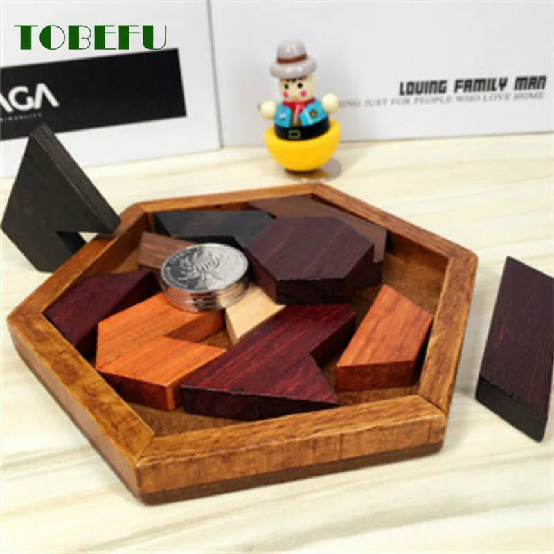 Wooden Geometric Shape Jigsaw Board Puzzles Kids Brain Teaser - Image 2