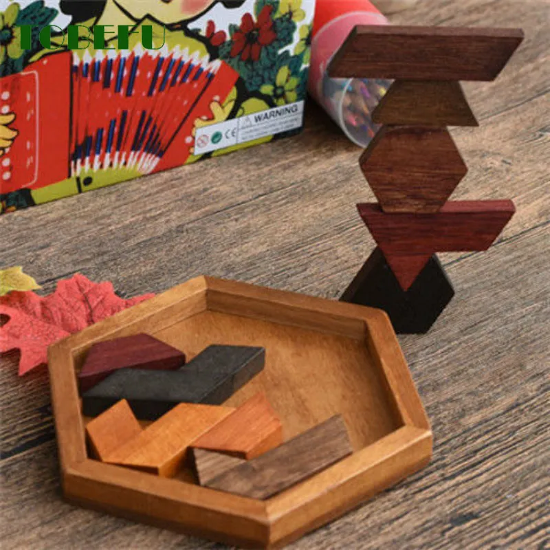 Wooden Geometric Shape Jigsaw Board Puzzles Kids Brain Teaser - Image 4