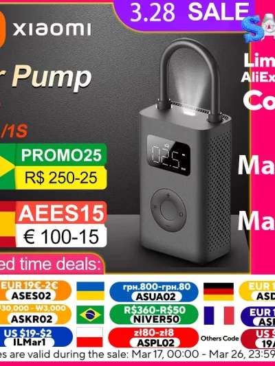 Xiaomi Mini Portable Air Pump 2 Mijia Electric Air Compressor Treasure 150PSI Type-C LED