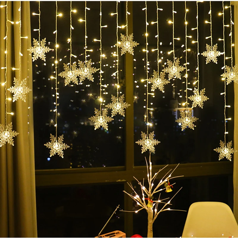 3.2M Christmas Snowflakes LED String Lights Flashing Fairy Curtain Lights Waterproof - Image 16