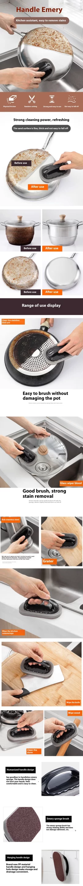 Magic Emery Sponge Brush Wipe Eraser Cleaner Kitchen Bath Rust Strong Decontamination Cleaning Tools With Handle Household Tools - Image 9