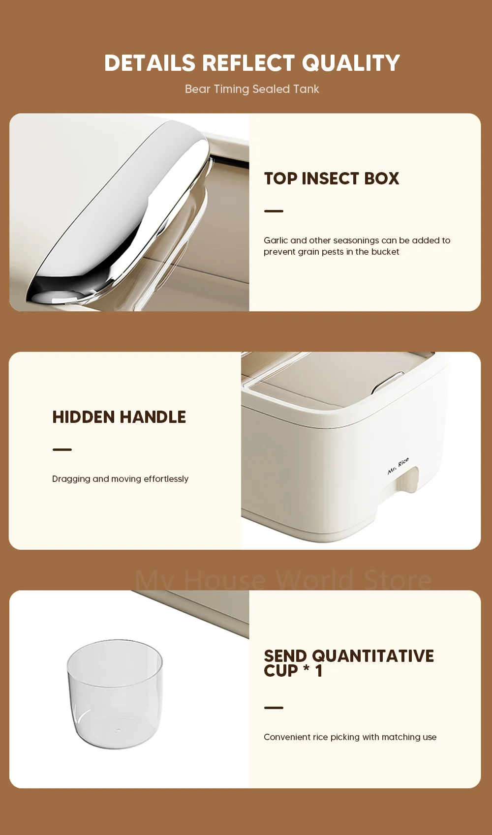 10KG Rice Storage Box Home with Lid Insect Proof Moisture Proof Rice Box Grain Sealed - Image 20