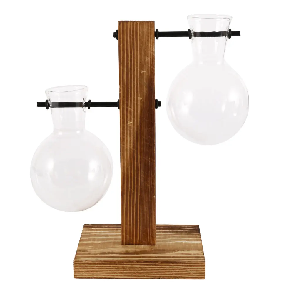 Creative Glass Desktop Planter Bulb Vase Wooden Stand Hydroponic Plant Container - Image 8