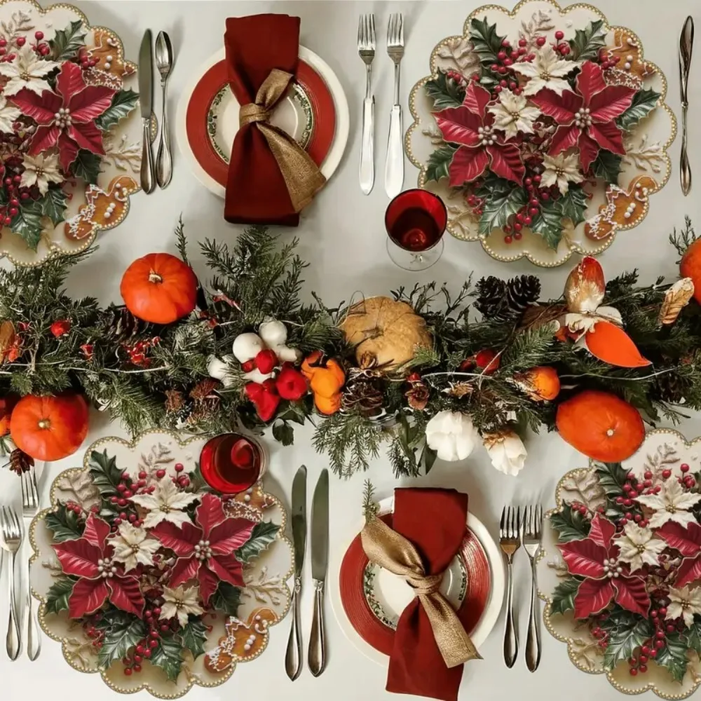 4PCS Christmas Circular Waves Placemats Non Slip Heat Resistant Table Mats - Image 3