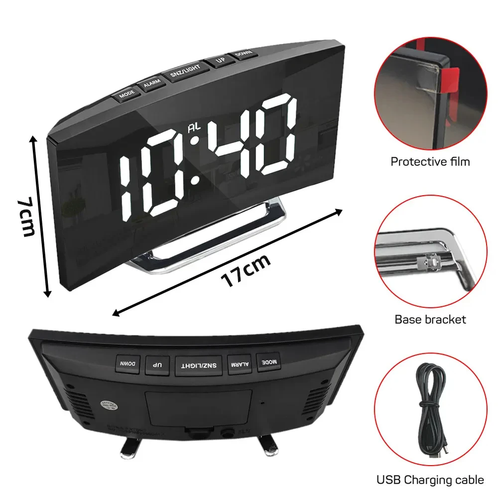 Electronic Alarm Clock Noiseless Design Digital LED Large Display Mirror Electronic Clock Digital Alarm Clock LED - Image 6