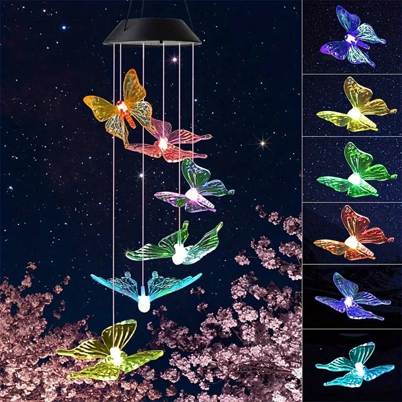 1PC Led Color Changing Butterfly Dragonfly Hummingbird Solar Wind Chimes - Image 7