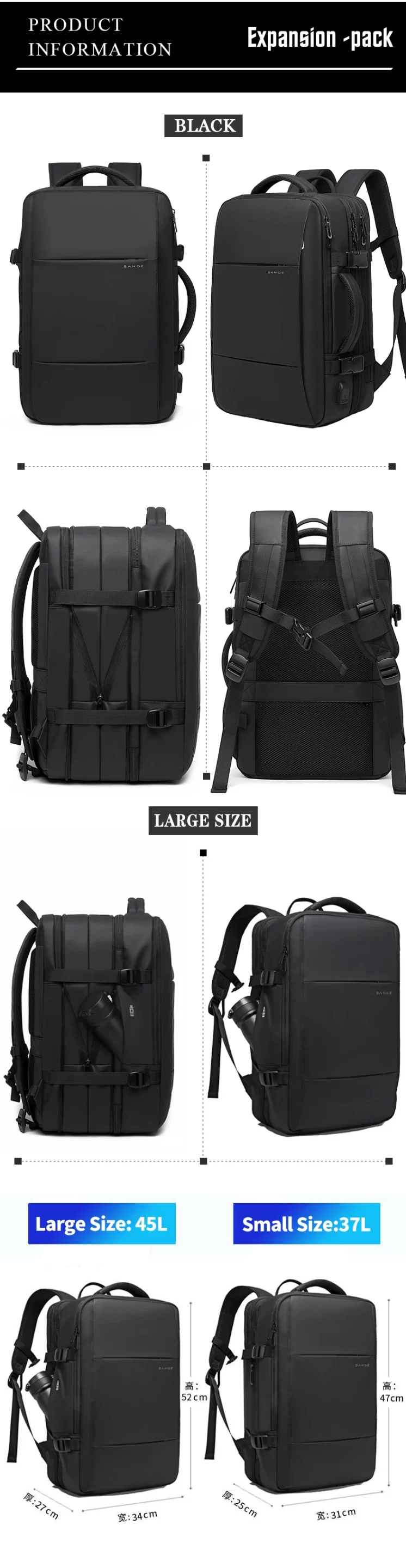 BANGE Expandable Backpack Waterproof 17.3 in Laptop Backpack Large Capacity - Image 24
