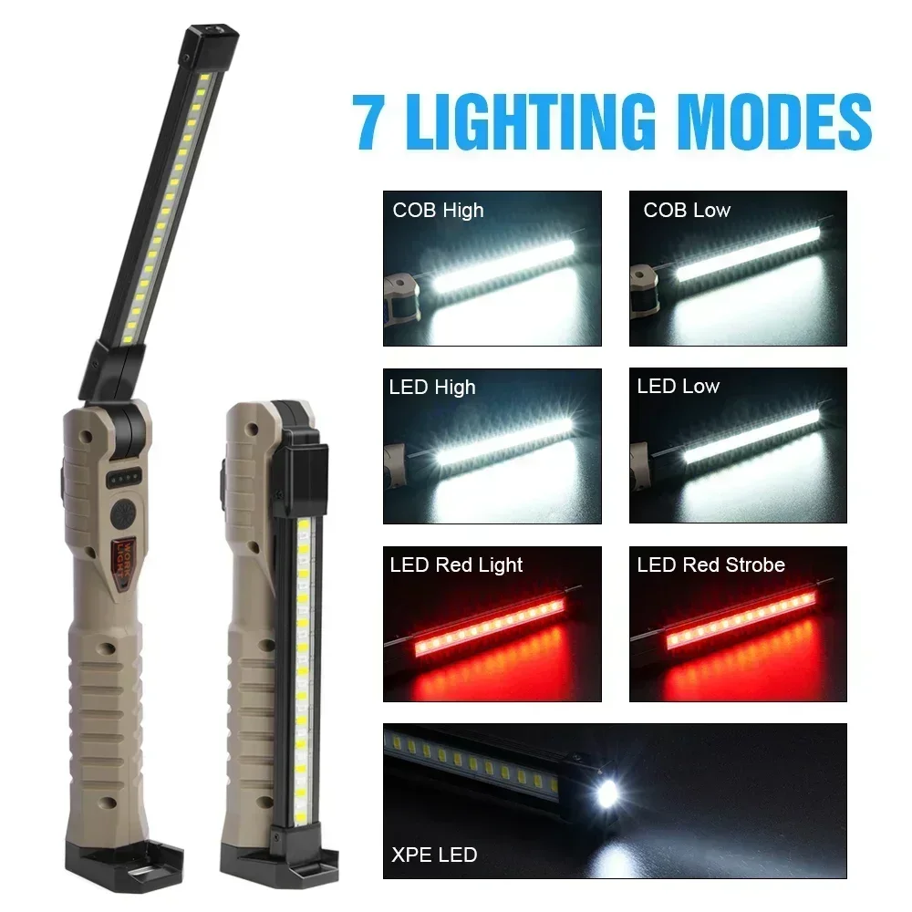 Folding COB XPE LED Work Light Handheld Flashlight with Built-in Battery Lamp Torch Emergency Car Inspection Lamp Red SOS Strobe - Image 4