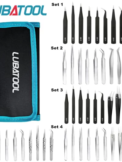 10 Pcs Tweezers Set Bag Stainless Steel Anti-Static Precision Tweezers Kits for Electronic Mobile Phone Repair