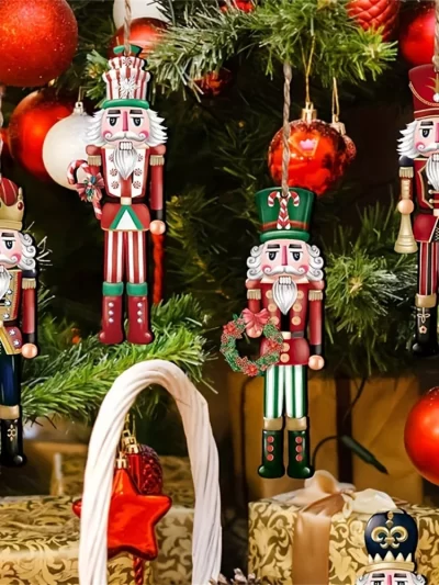 12pcs Christmas Nutcracker Soldier Wooden Pendant Xmas Tree Hanging Ornament