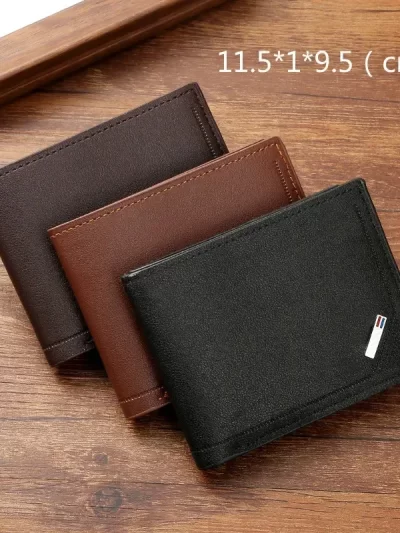 Men's leather short wallet thin wallet foldable minimalist soft leather wallet
