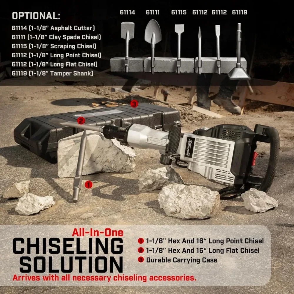 HOME-3600W Electric Demolition Jack Hammer Point Chisel Bits Construction Concrete Breaker Punch Drill - Image 5